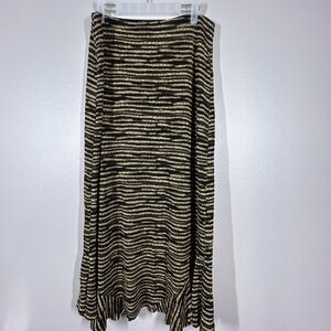 Mirazol Maxi Skirt Womens L Black Gold Striped Acetate Polyester Brown